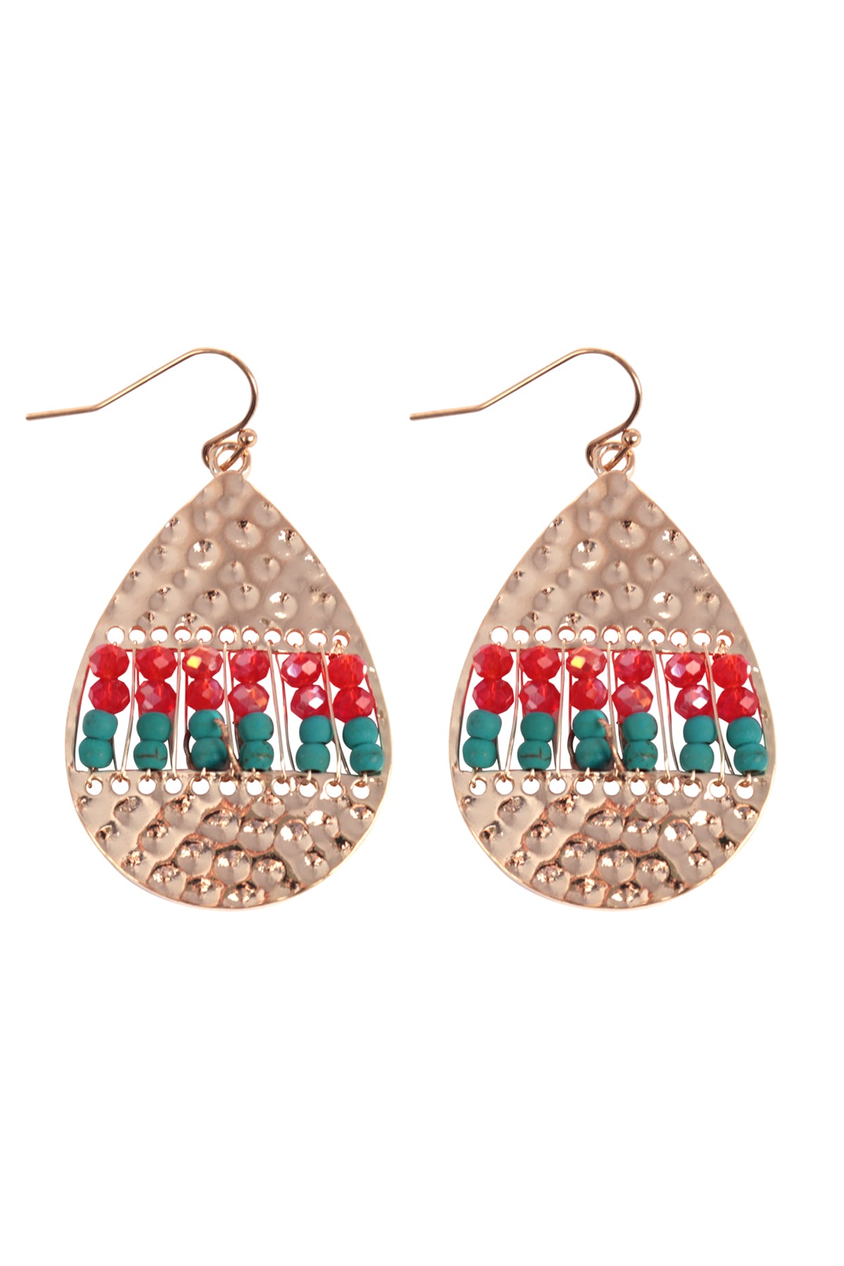 Textured Teardrop Shape Beaded Hook Earrings
