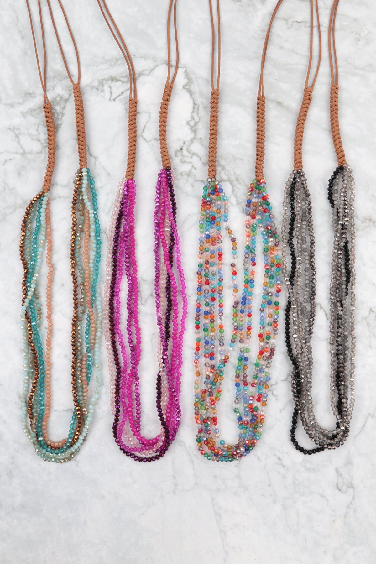 Multi Strand Beads Leather Cord Necklace