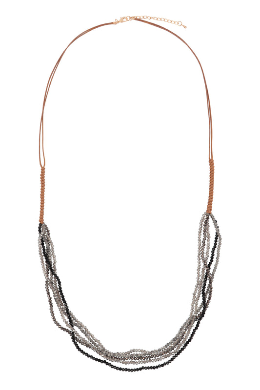 Multi Strand Beads Leather Cord Necklace