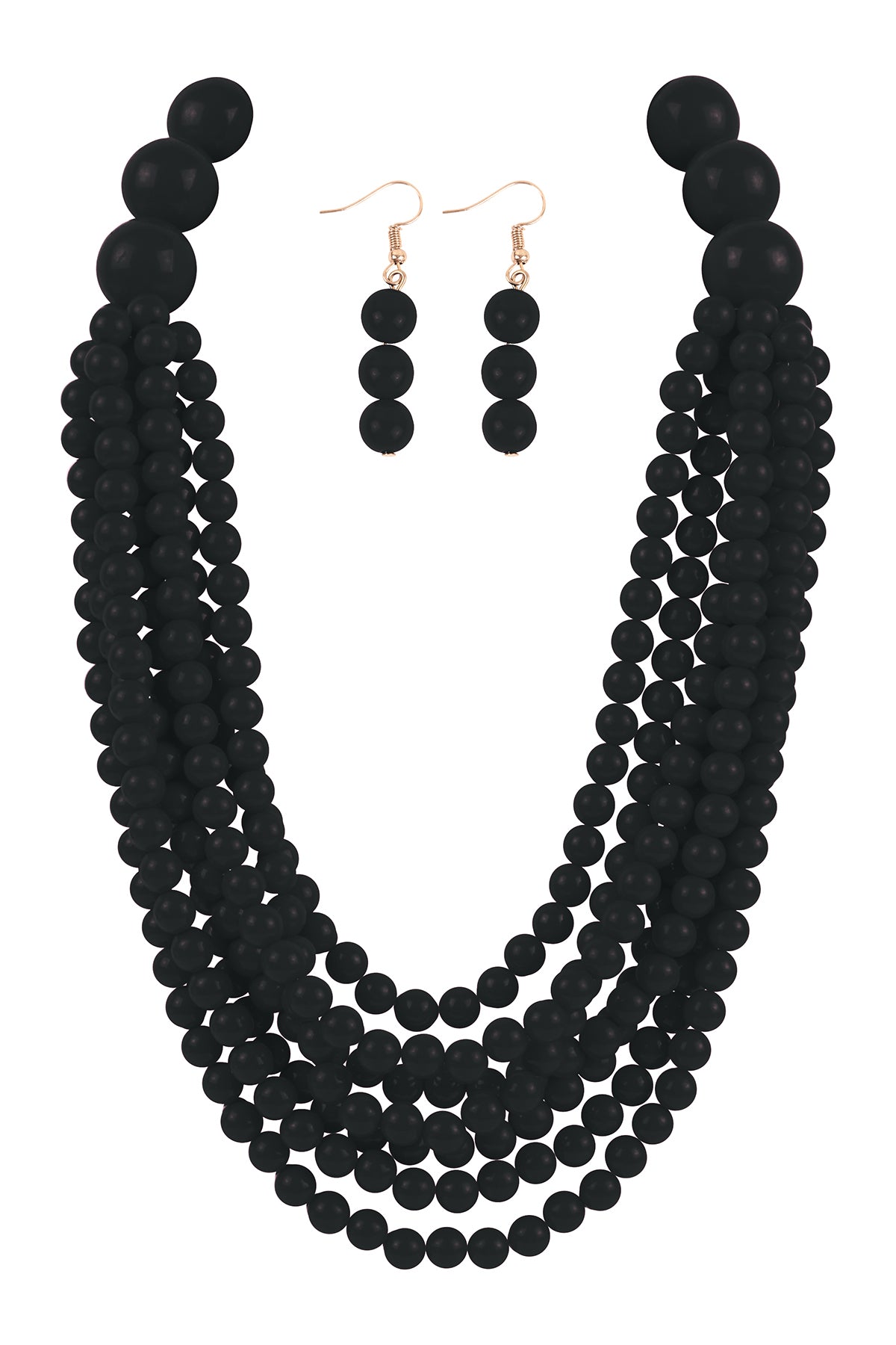 Round Bead Layered Statement Necklace and Earrings Set