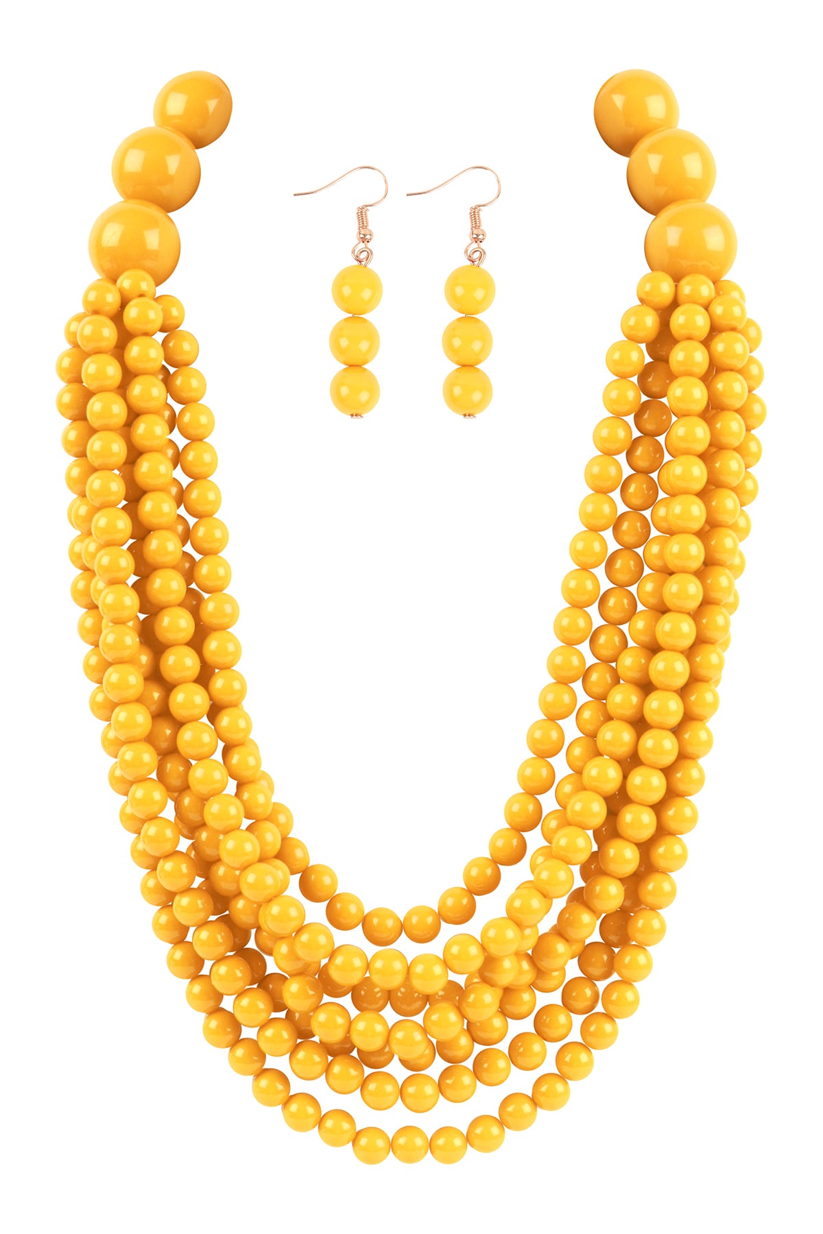 Round Bead Layered Statement Necklace and Earrings Set