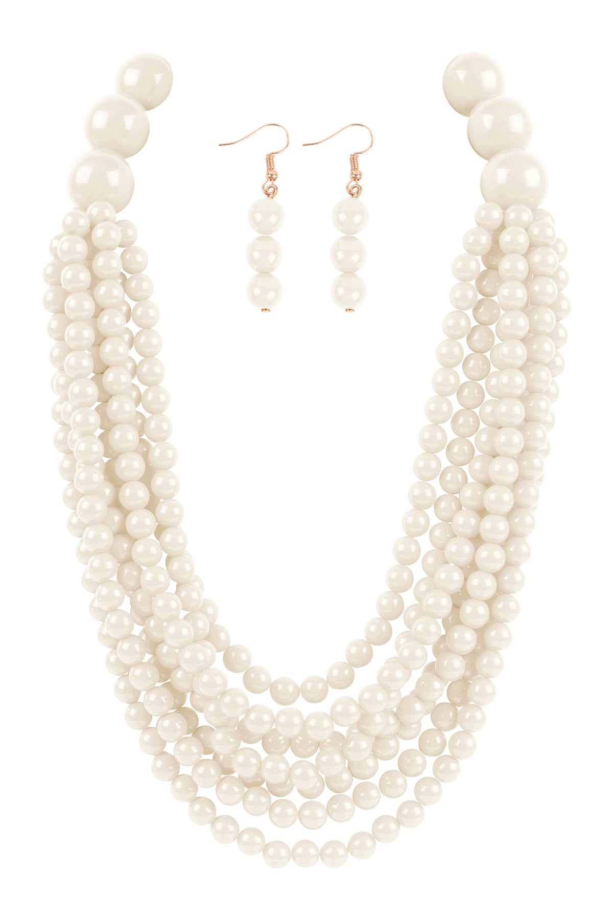 Round Bead Layered Statement Necklace and Earrings Set