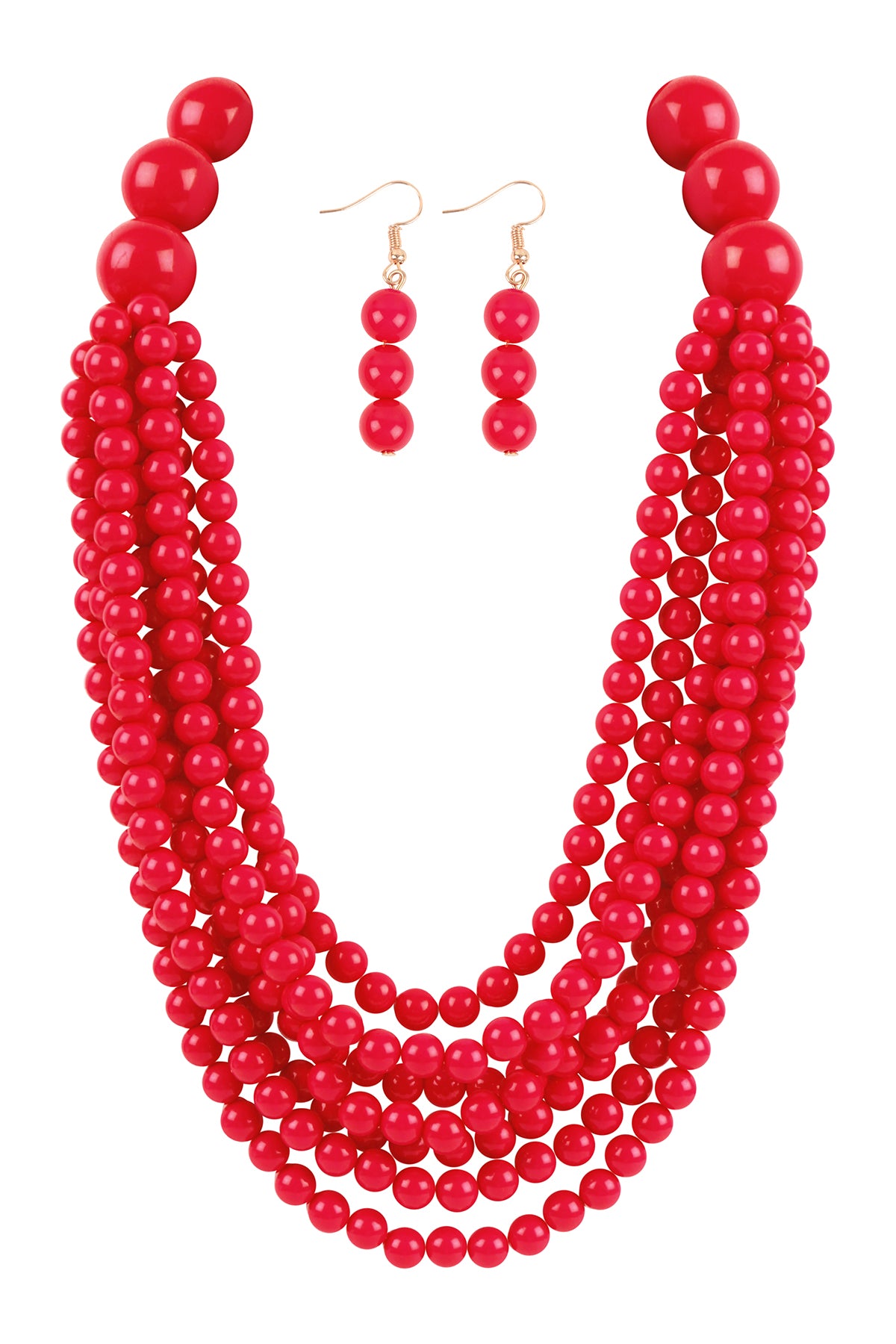 Round Bead Layered Statement Necklace and Earrings Set