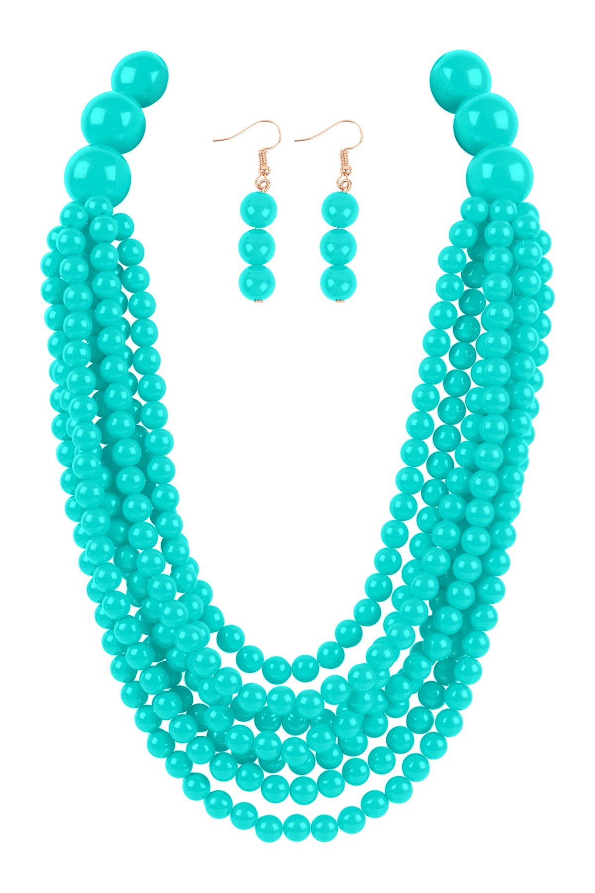 Round Bead Layered Statement Necklace and Earrings Set