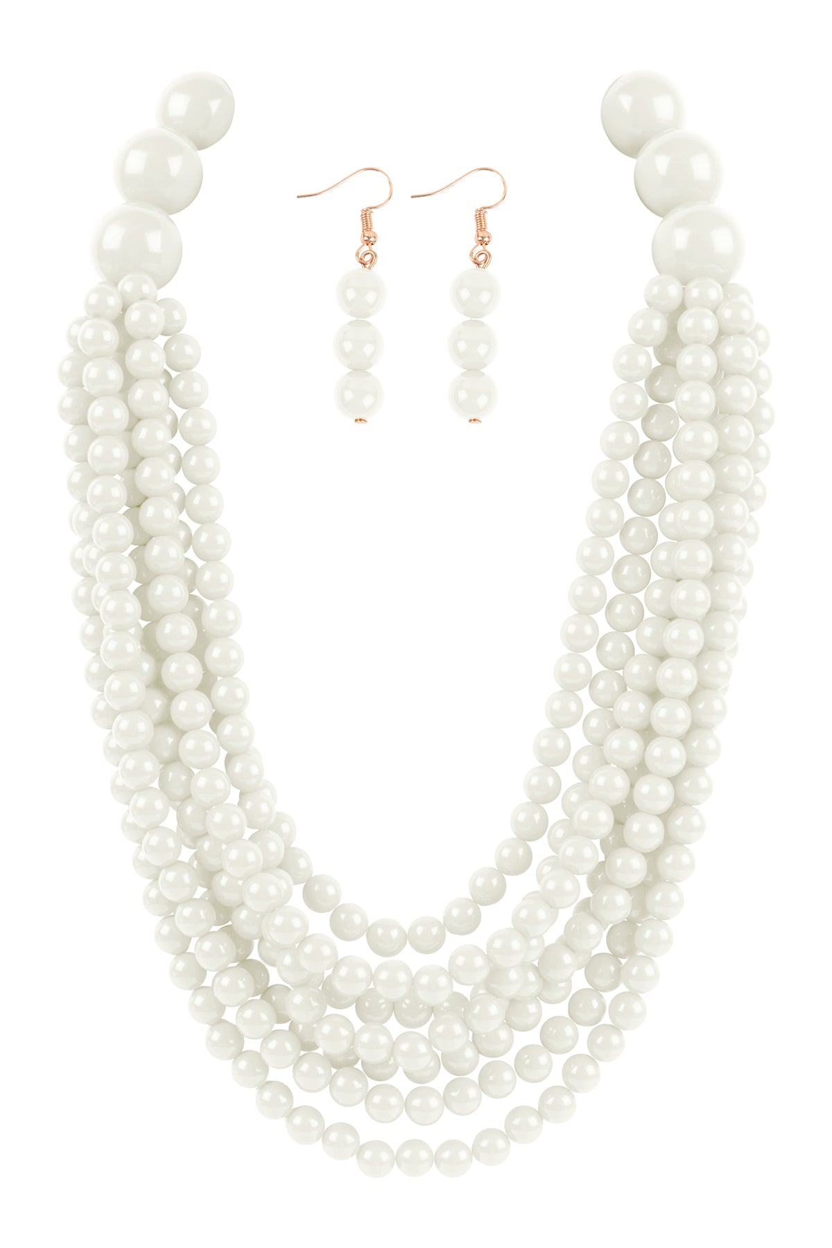 Round Bead Layered Statement Necklace and Earrings Set