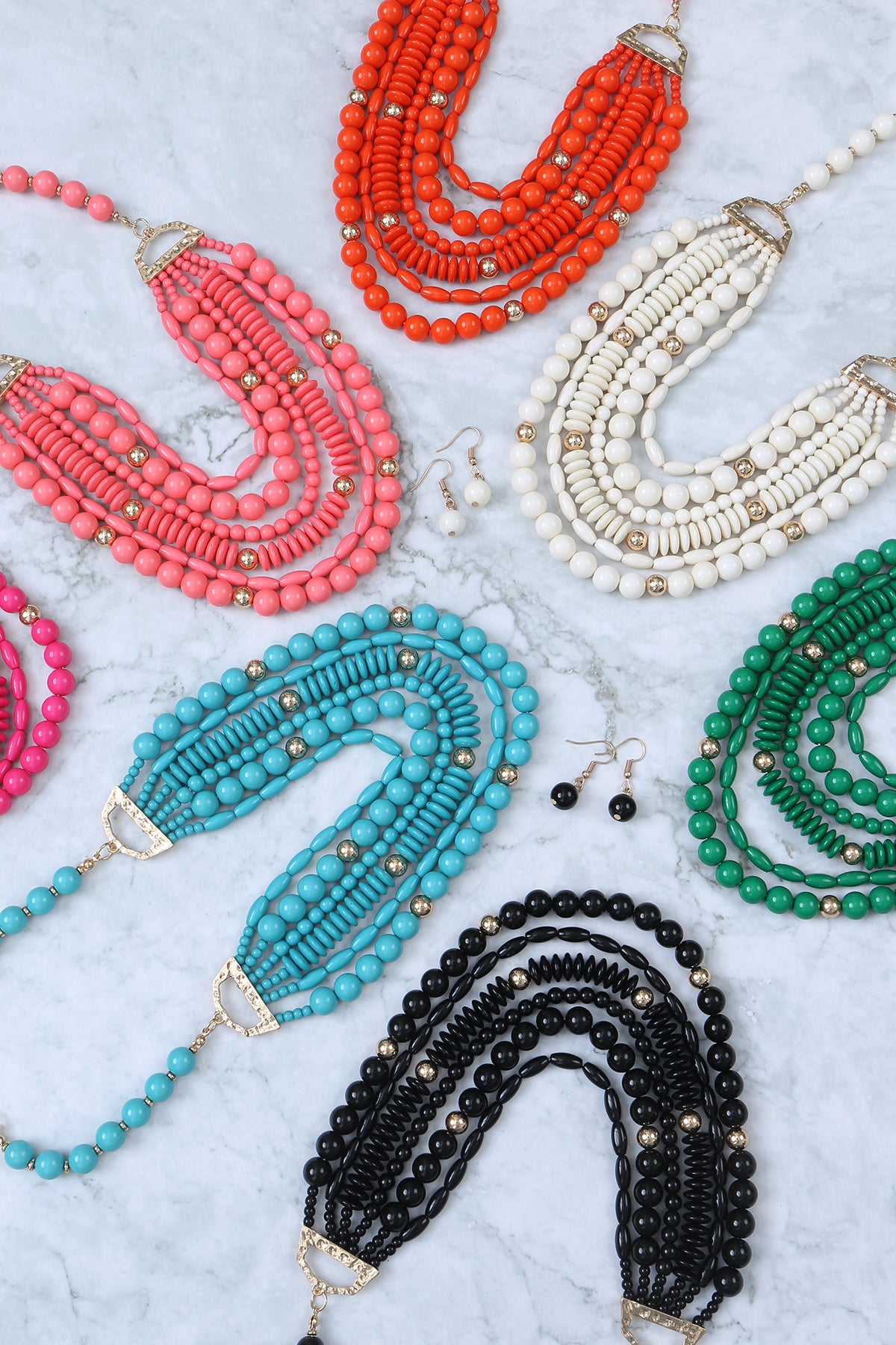 Layered Bib Bohemian Statement Necklace and Earrings Set