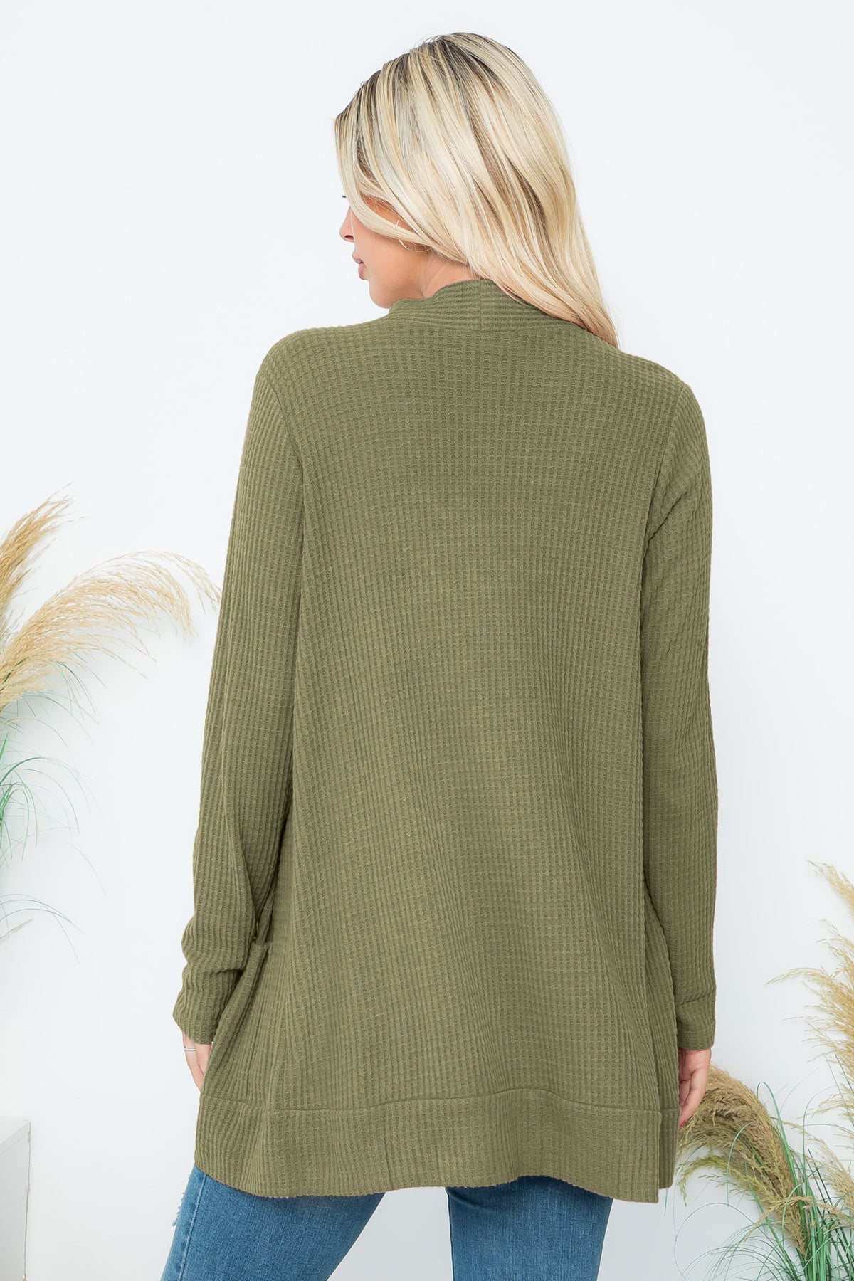 Long Sleeve Brushed Waffle Cardigan