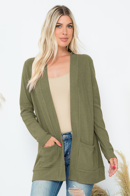 Long Sleeve Brushed Waffle Cardigan