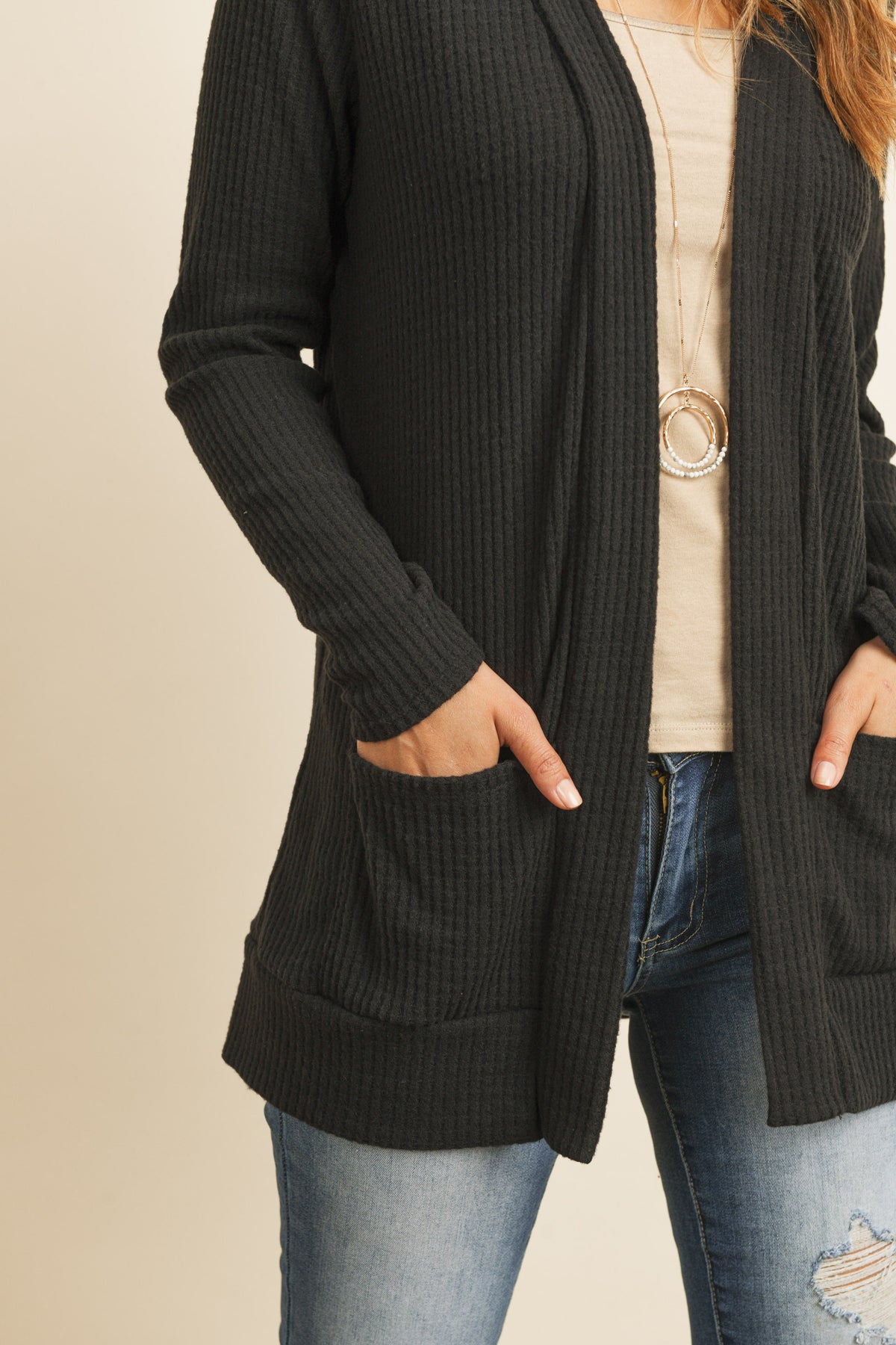 Long Sleeve Brushed Waffle Cardigan