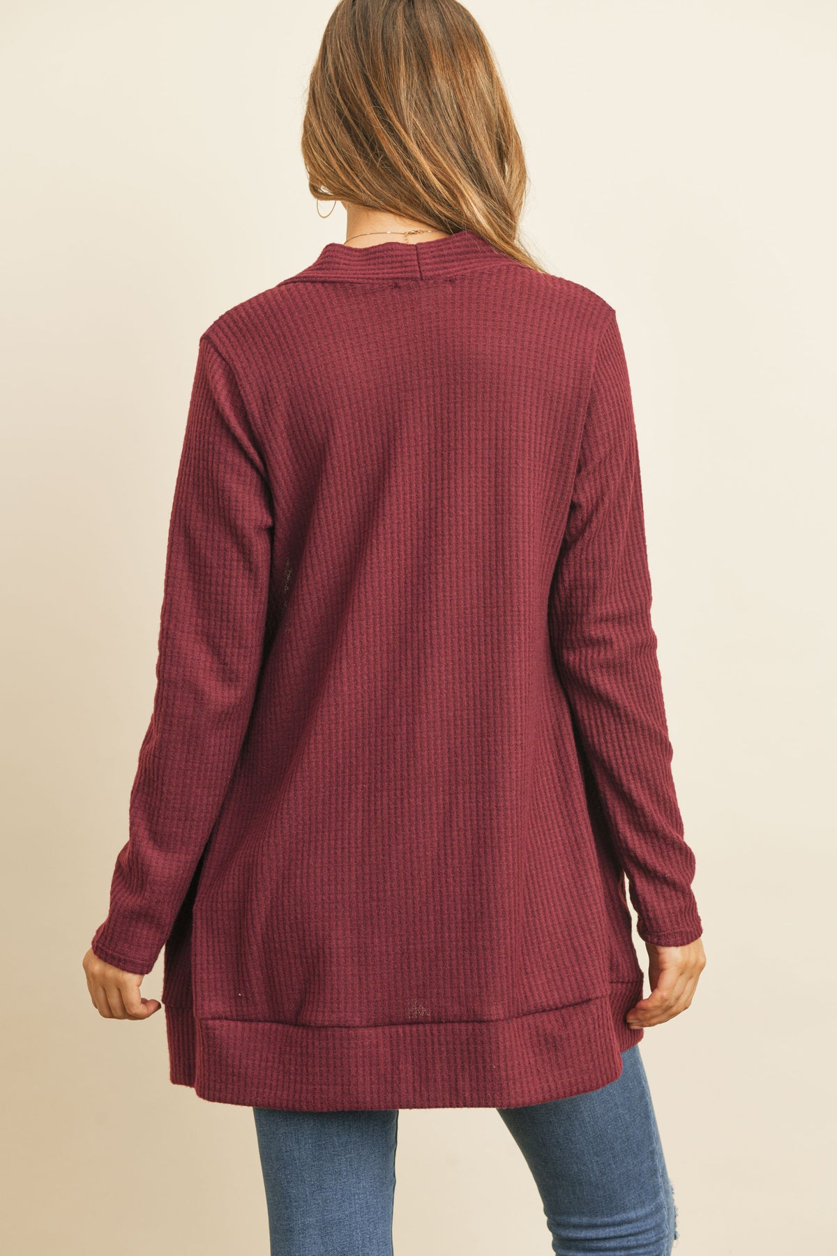 Long Sleeve Brushed Waffle Cardigan