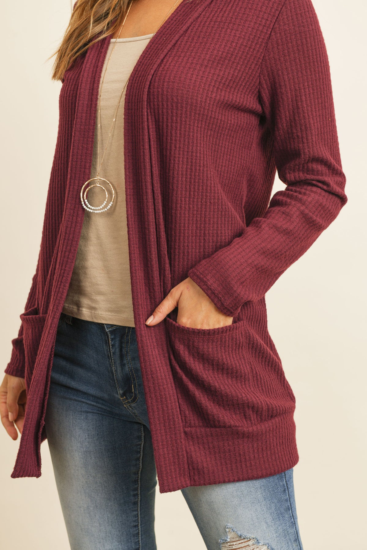 Long Sleeve Brushed Waffle Cardigan