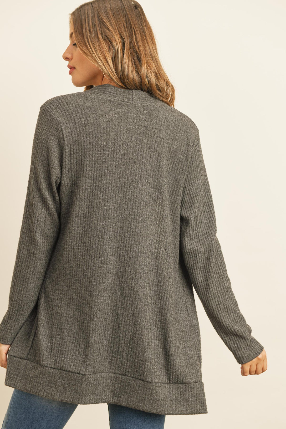 Long Sleeve Brushed Waffle Cardigan