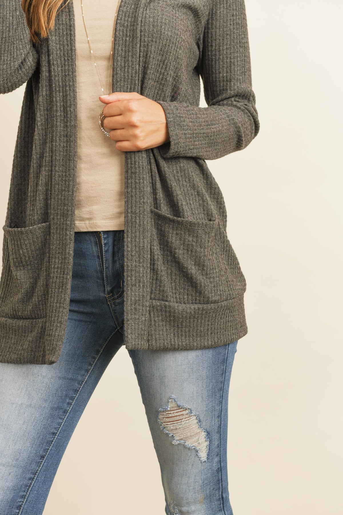 Long Sleeve Brushed Waffle Cardigan