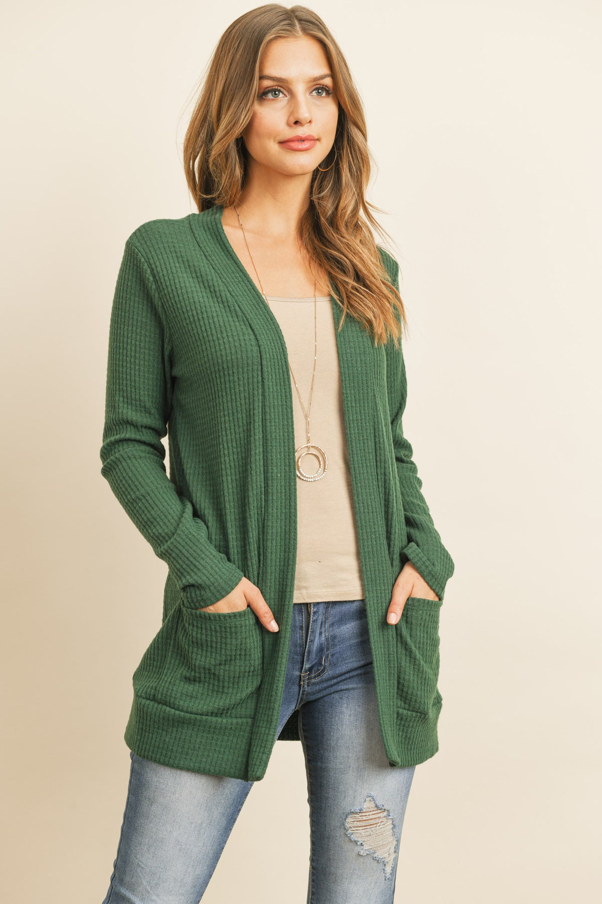 Long Sleeve Brushed Waffle Cardigan