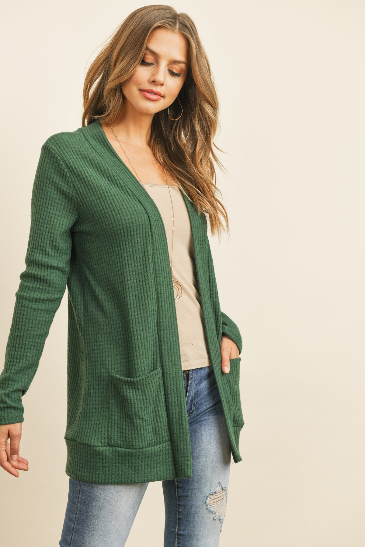 Long Sleeve Brushed Waffle Cardigan