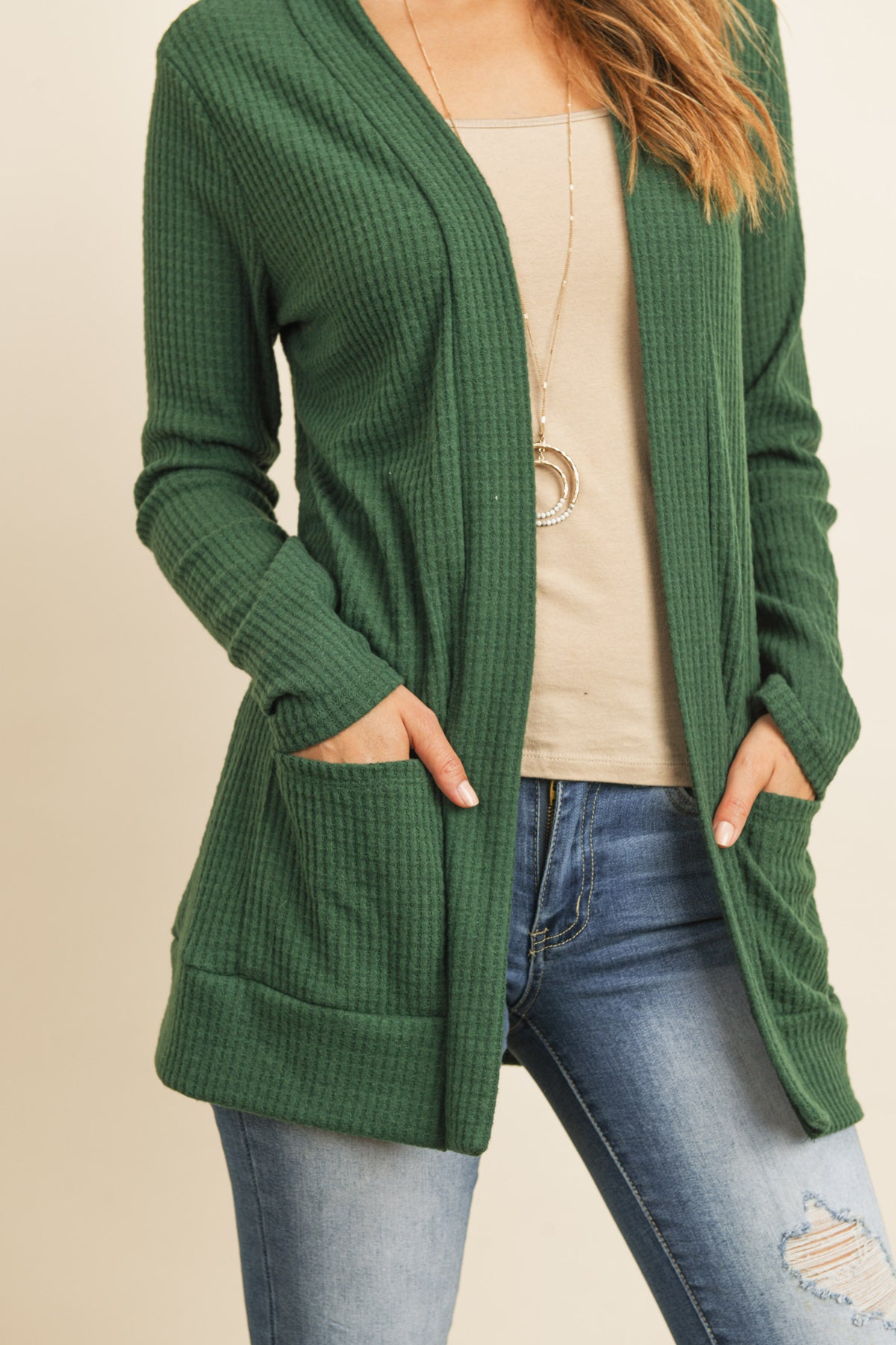 Long Sleeve Brushed Waffle Cardigan