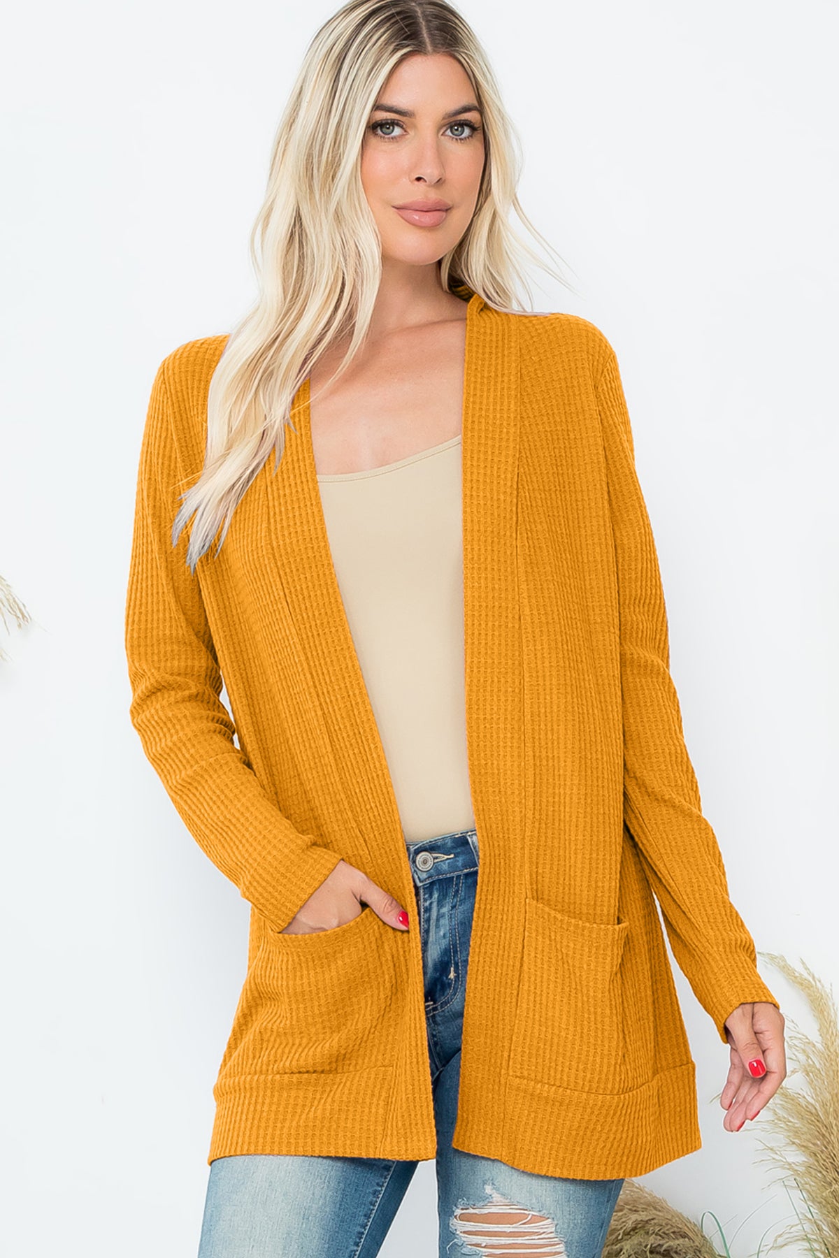 Long Sleeve Brushed Waffle Cardigan