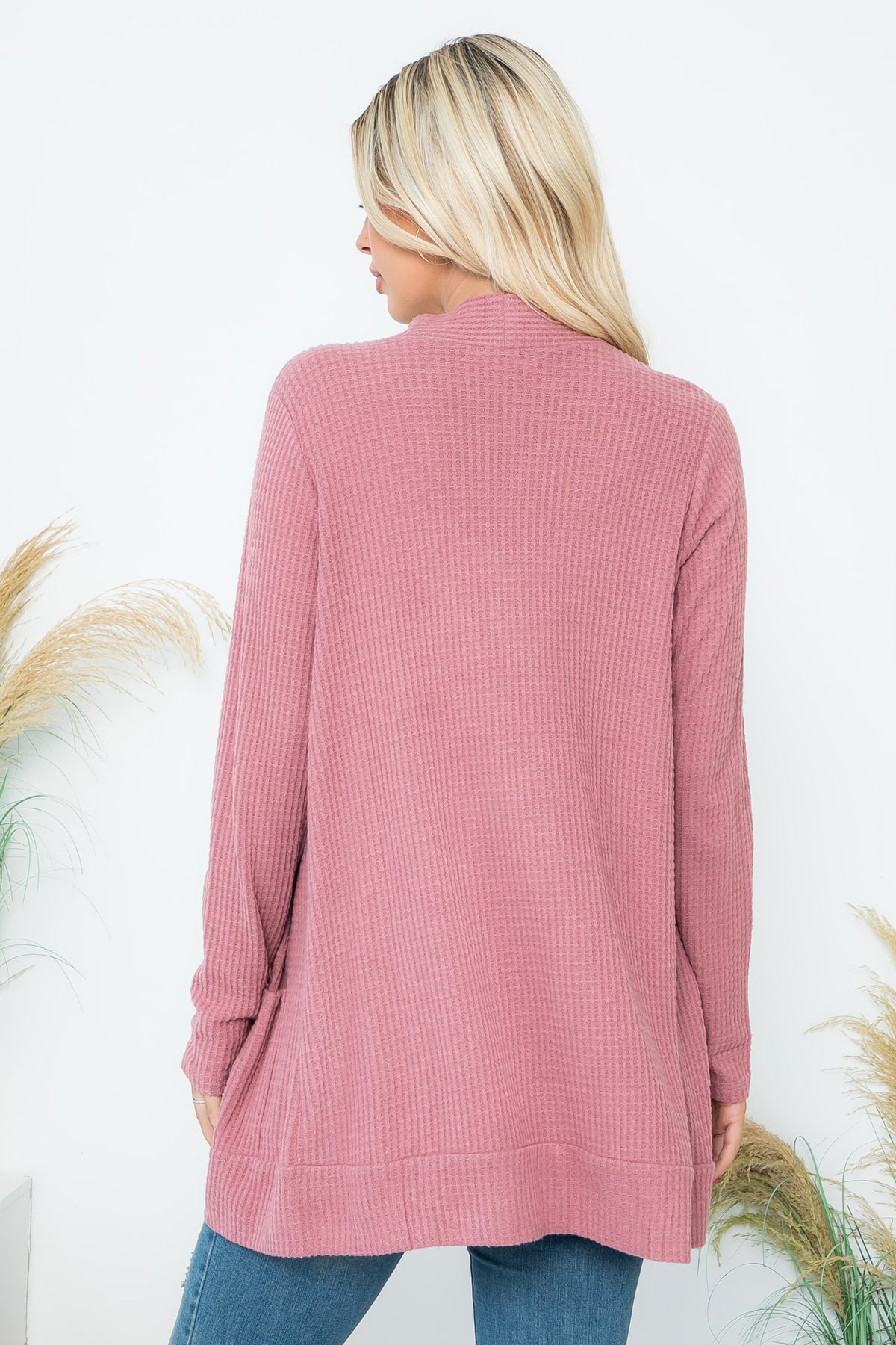 Long Sleeve Brushed Waffle Cardigan