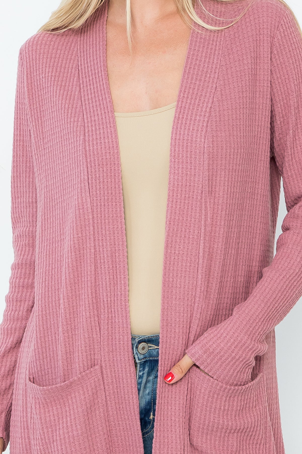 Long Sleeve Brushed Waffle Cardigan