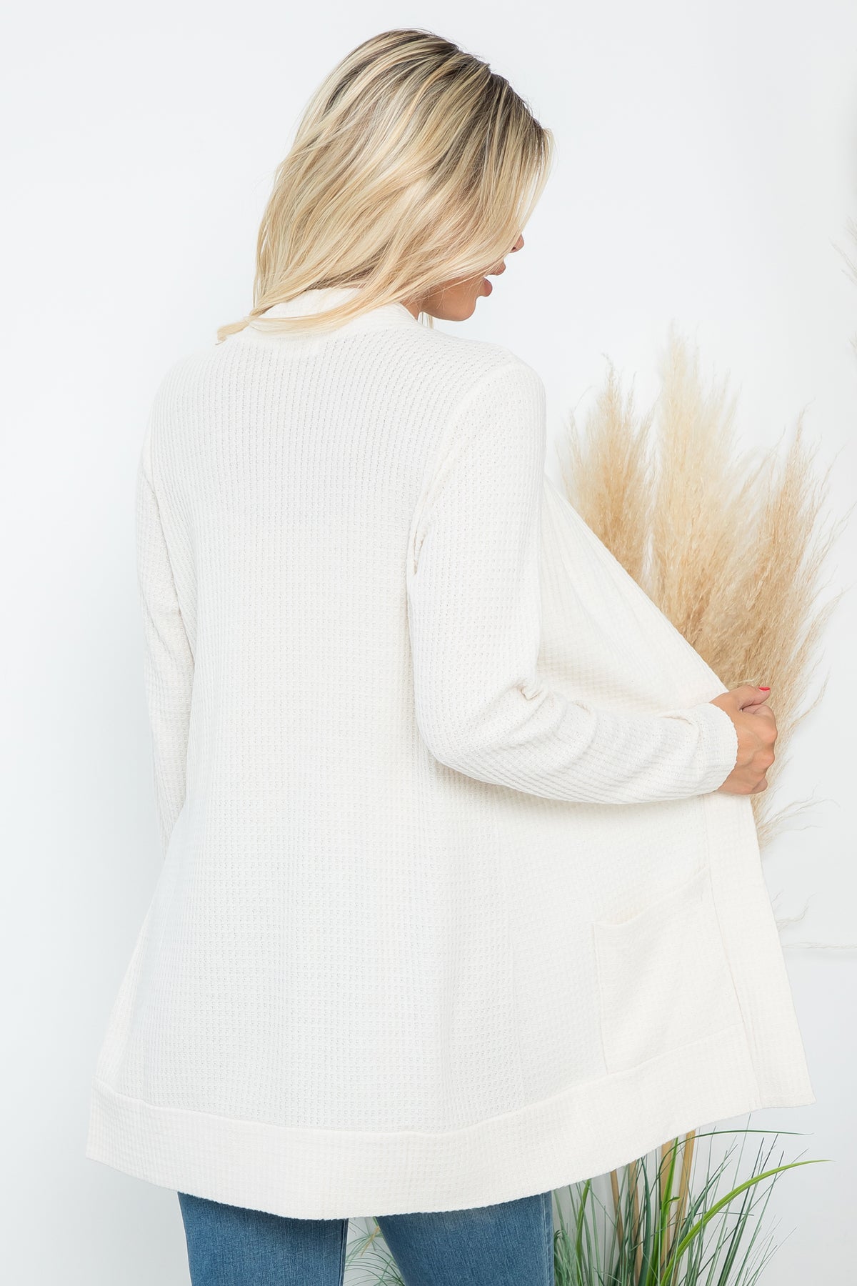 Long Sleeve Brushed Waffle Cardigan