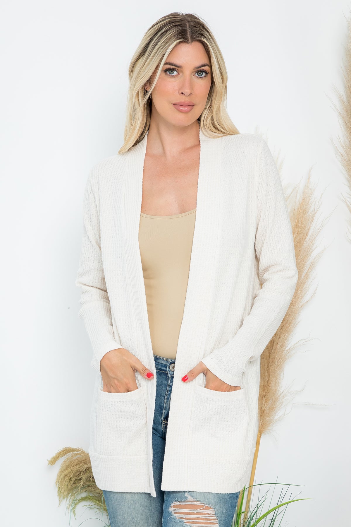 Long Sleeve Brushed Waffle Cardigan