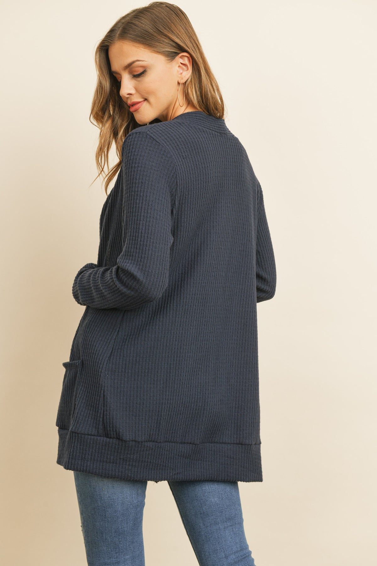Long Sleeve Brushed Waffle Cardigan