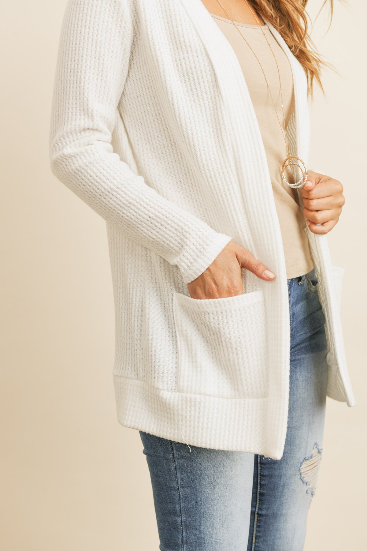 Long Sleeve Brushed Waffle Cardigan