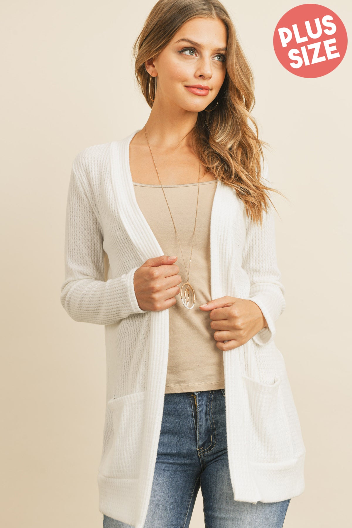 Plus Size Waffle Knit Open Front Cardigan