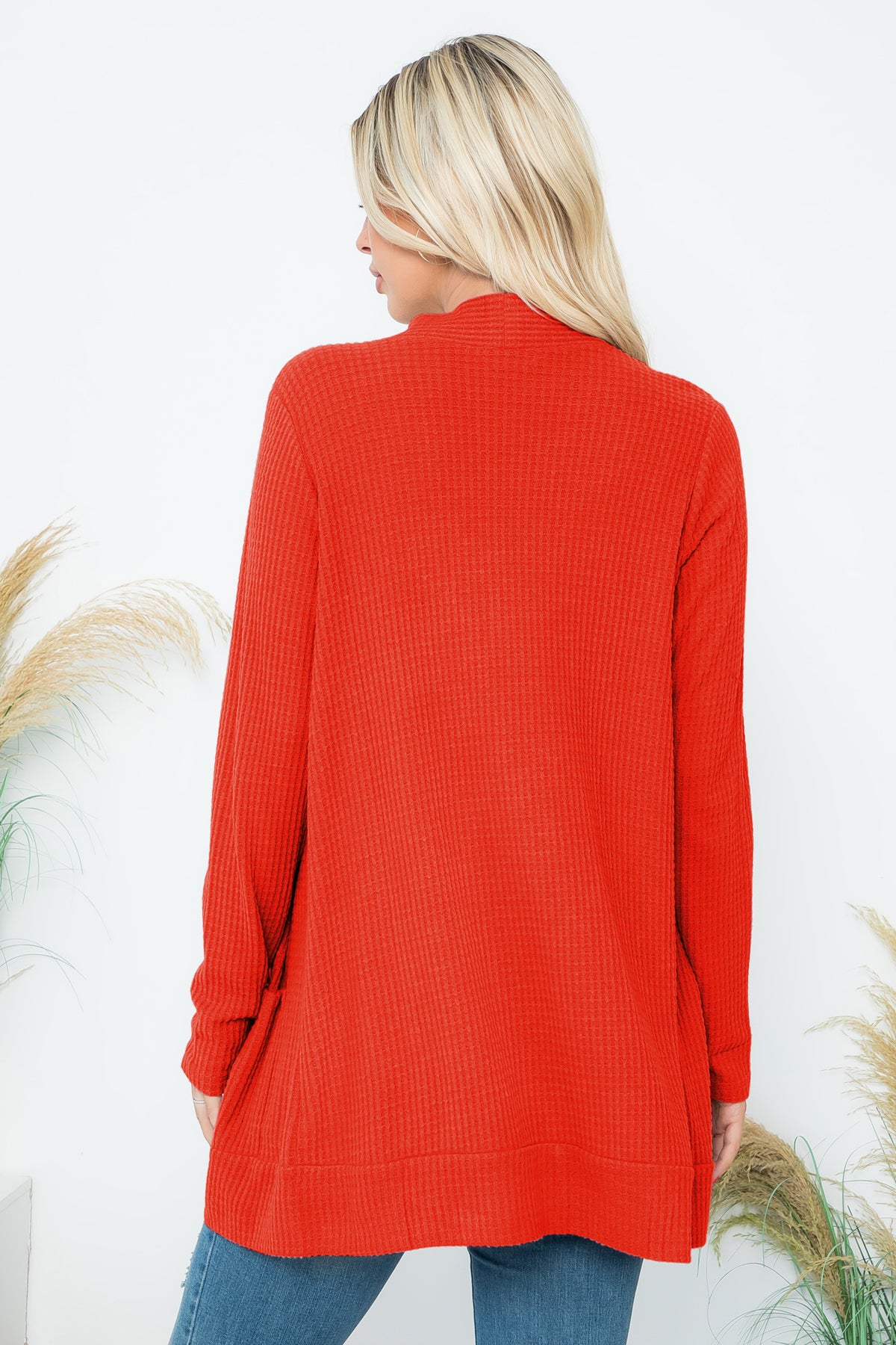Long Sleeve Brushed Waffle Cardigan