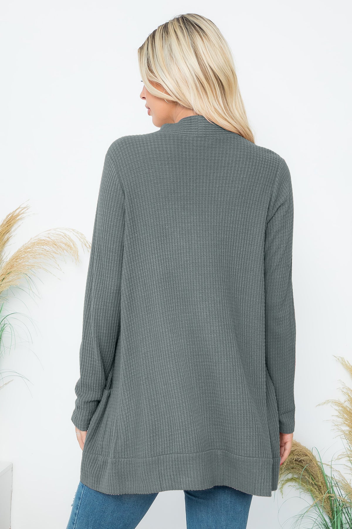 Long Sleeve Brushed Waffle Cardigan