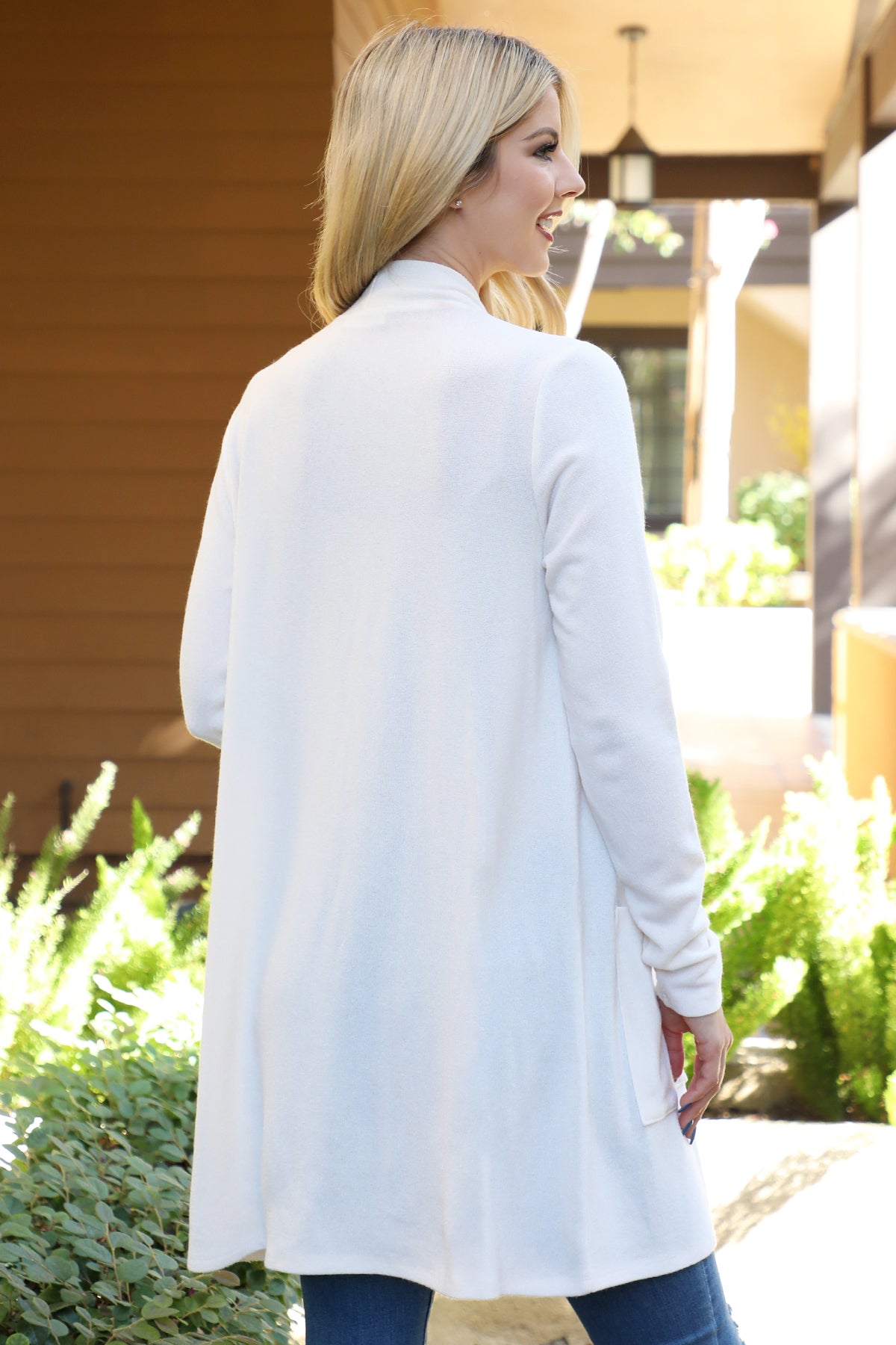 Solid Side Pocket Open Front Cardigan