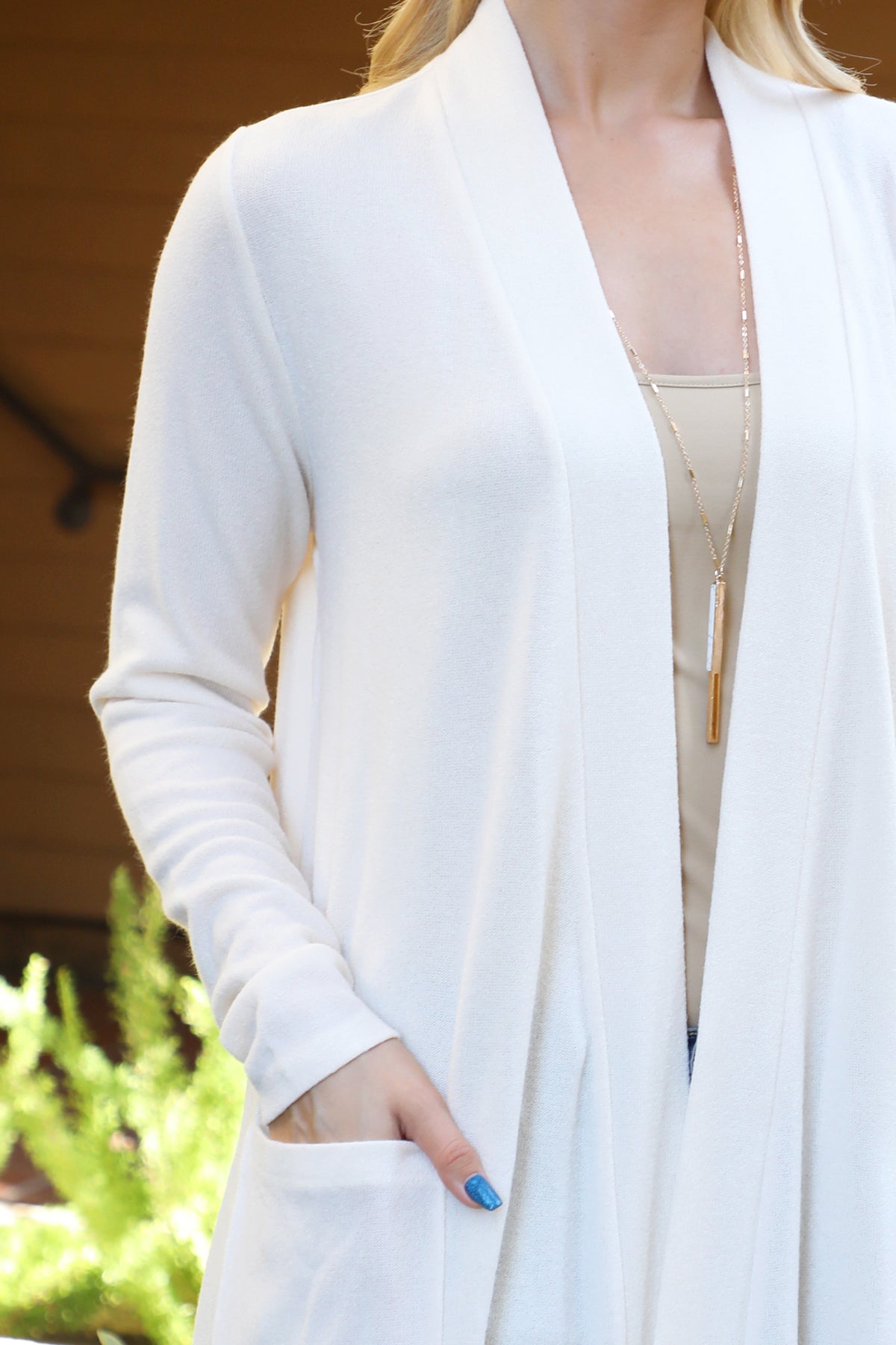 Solid Side Pocket Open Front Cardigan
