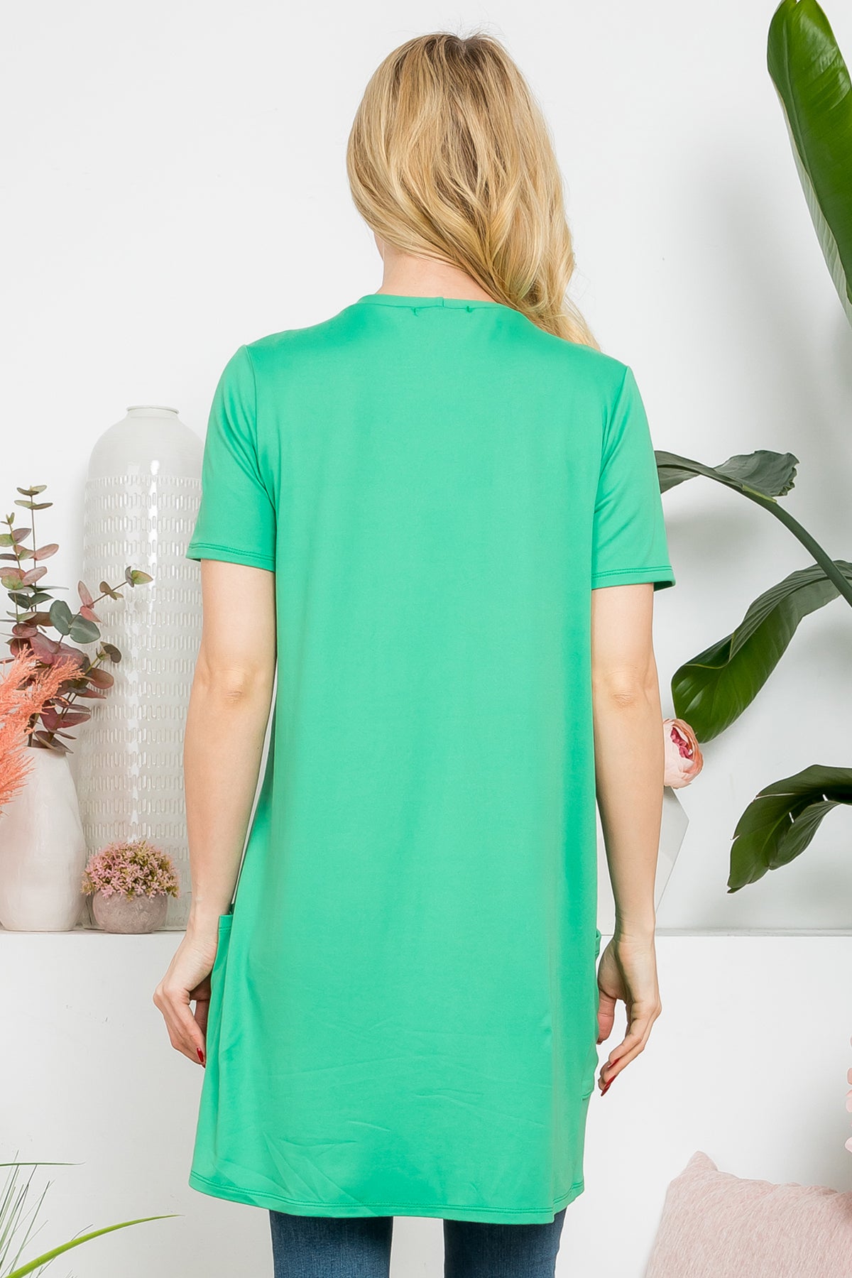 Short Sleeve Open Front Solid Cardigan