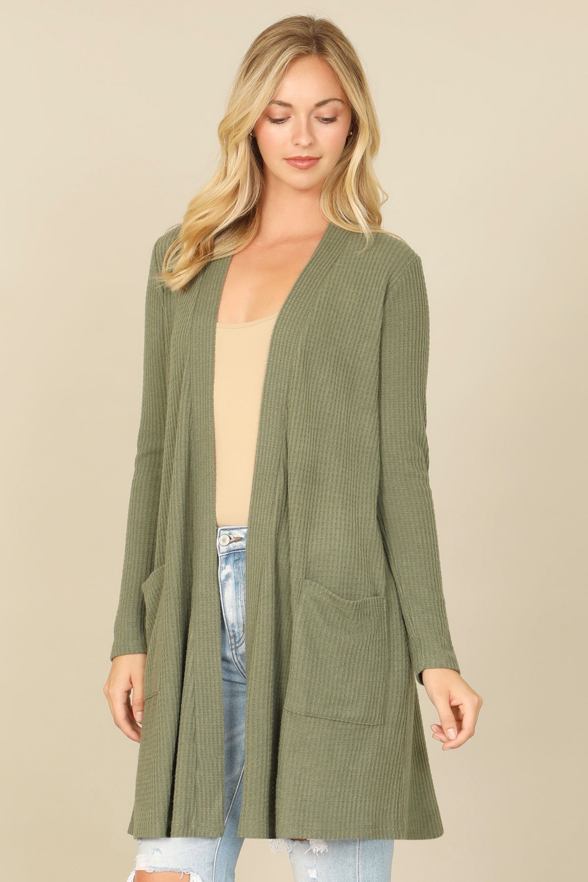 Brushed Waffle Long Sleeve Cardigan