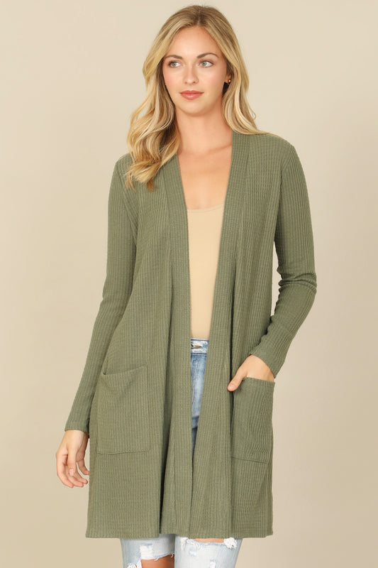 Brushed Waffle Long Sleeve Cardigan