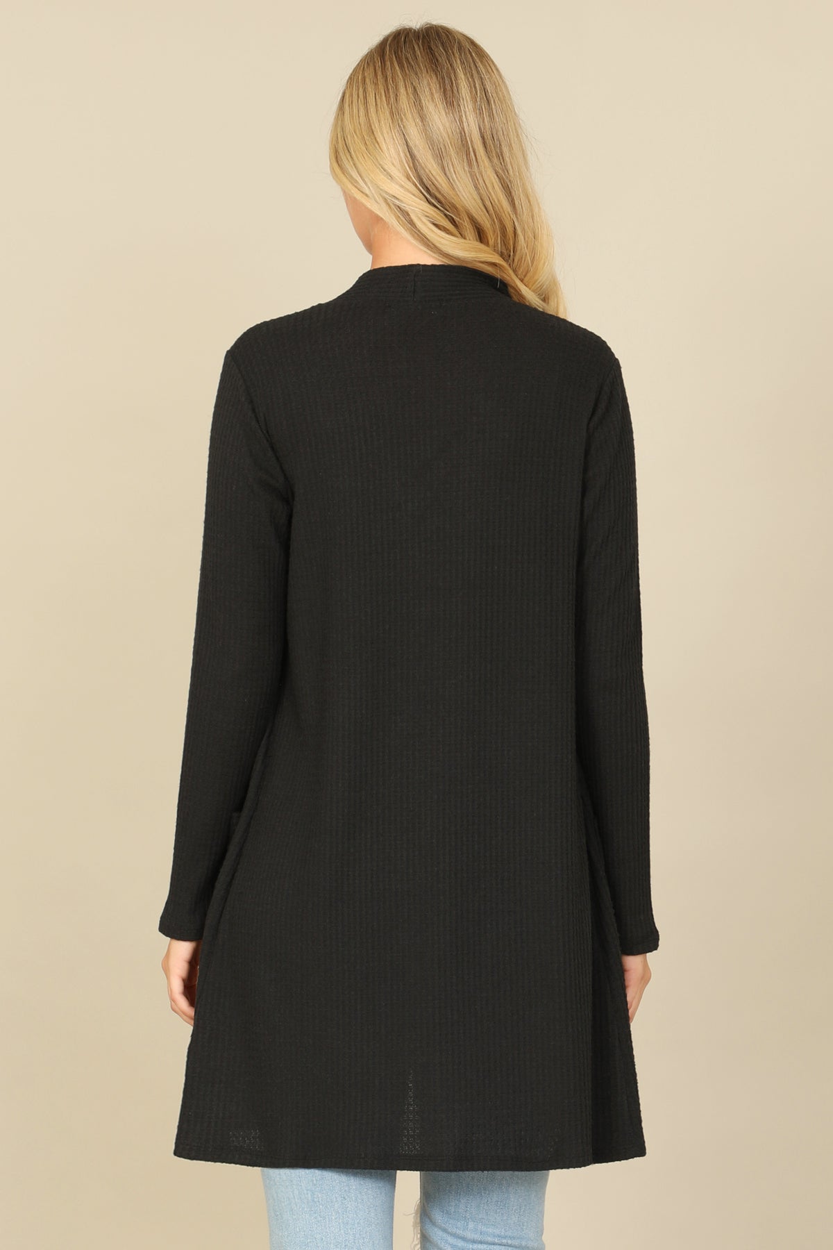 Brushed Waffle Long Sleeve Cardigan