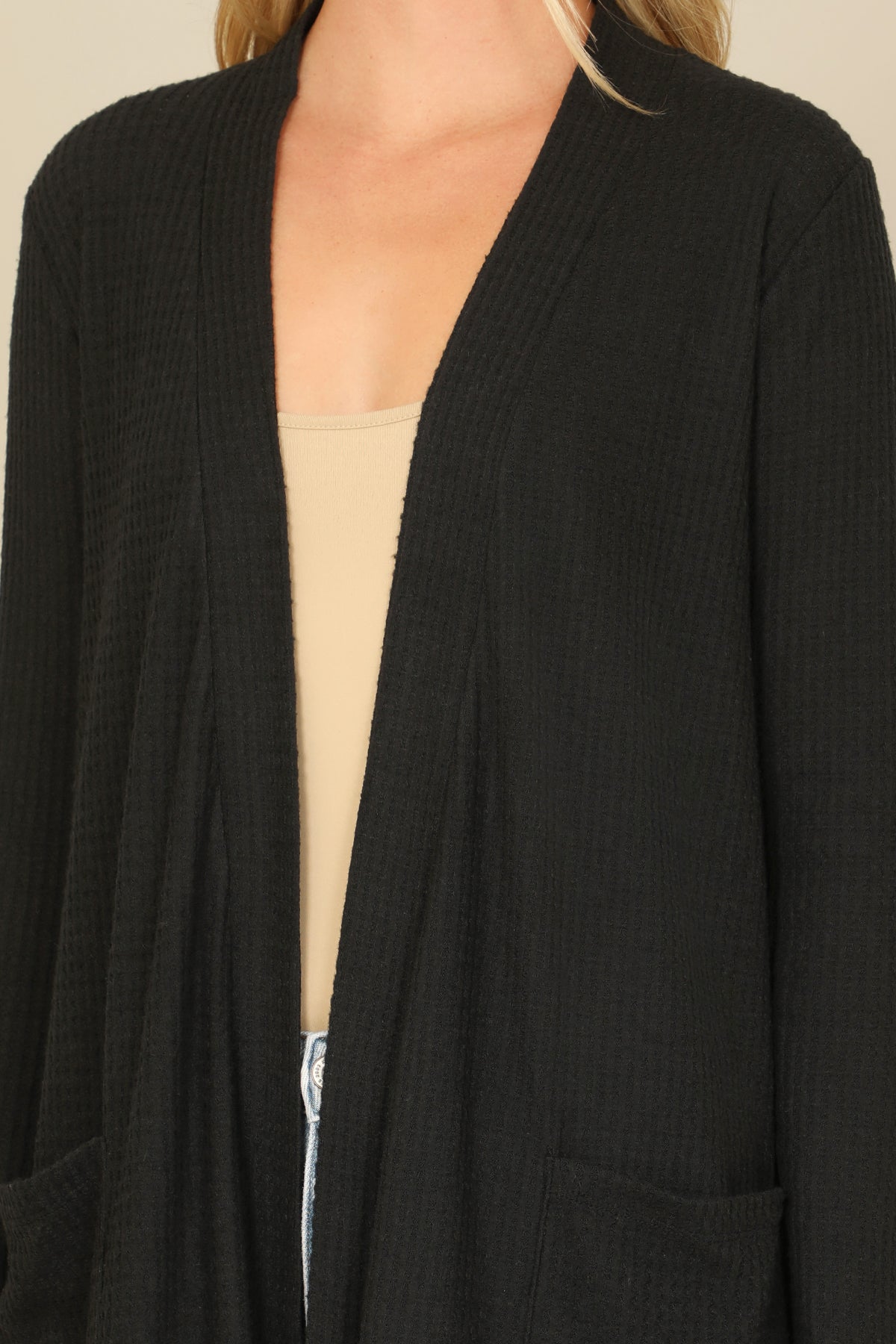 Brushed Waffle Long Sleeve Cardigan