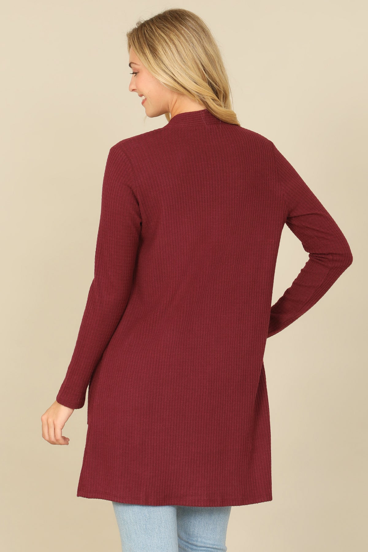 Brushed Waffle Long Sleeve Cardigan