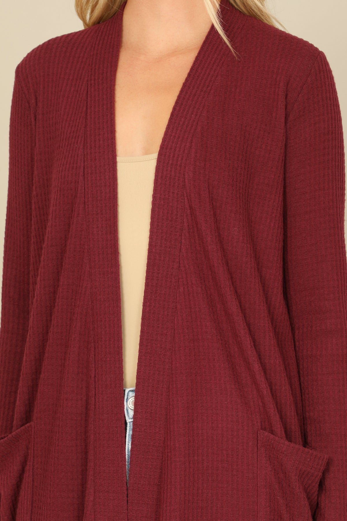Brushed Waffle Long Sleeve Cardigan