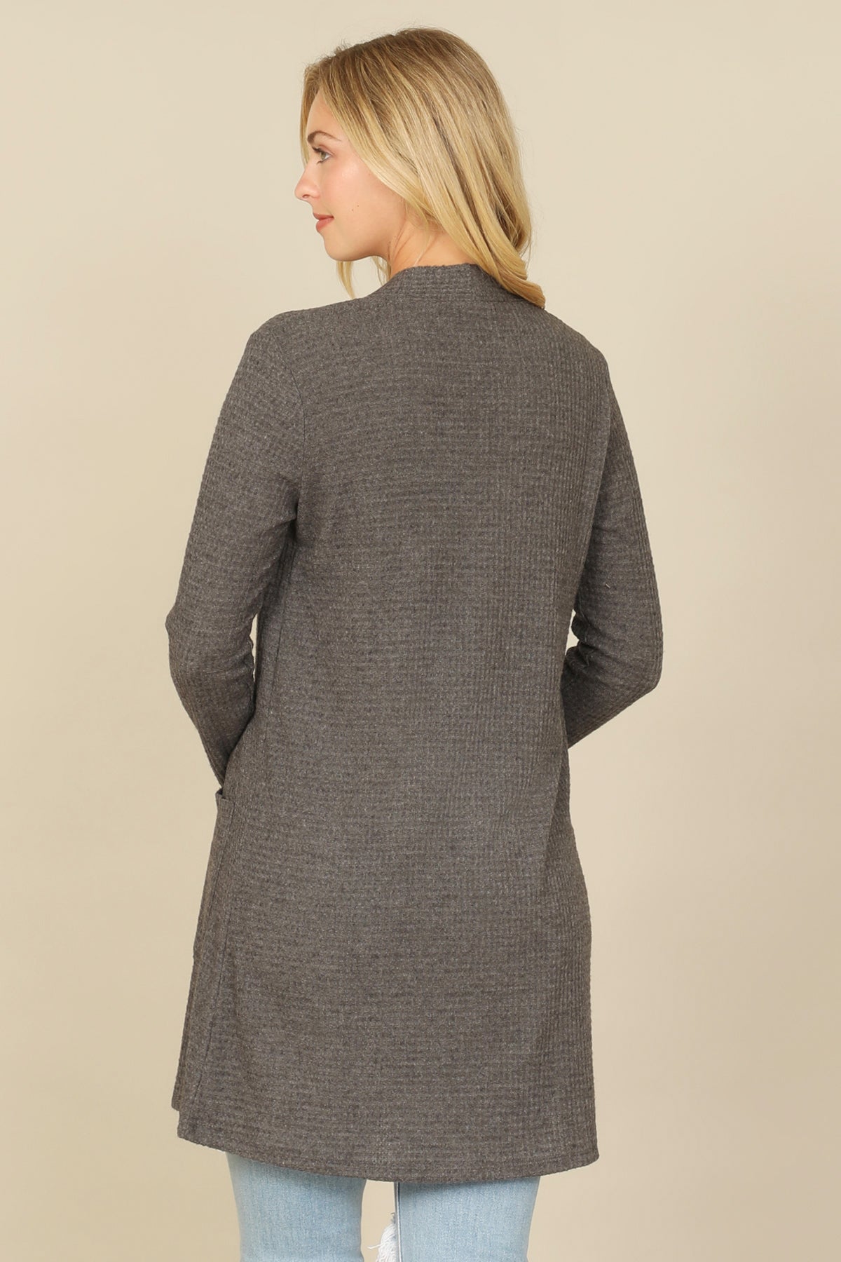 Brushed Waffle Long Sleeve Cardigan