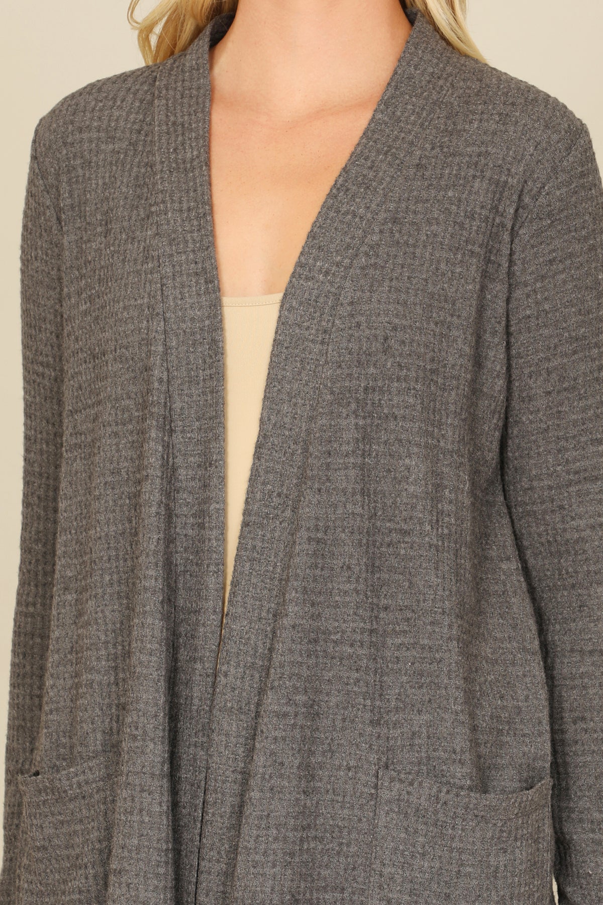 Brushed Waffle Long Sleeve Cardigan