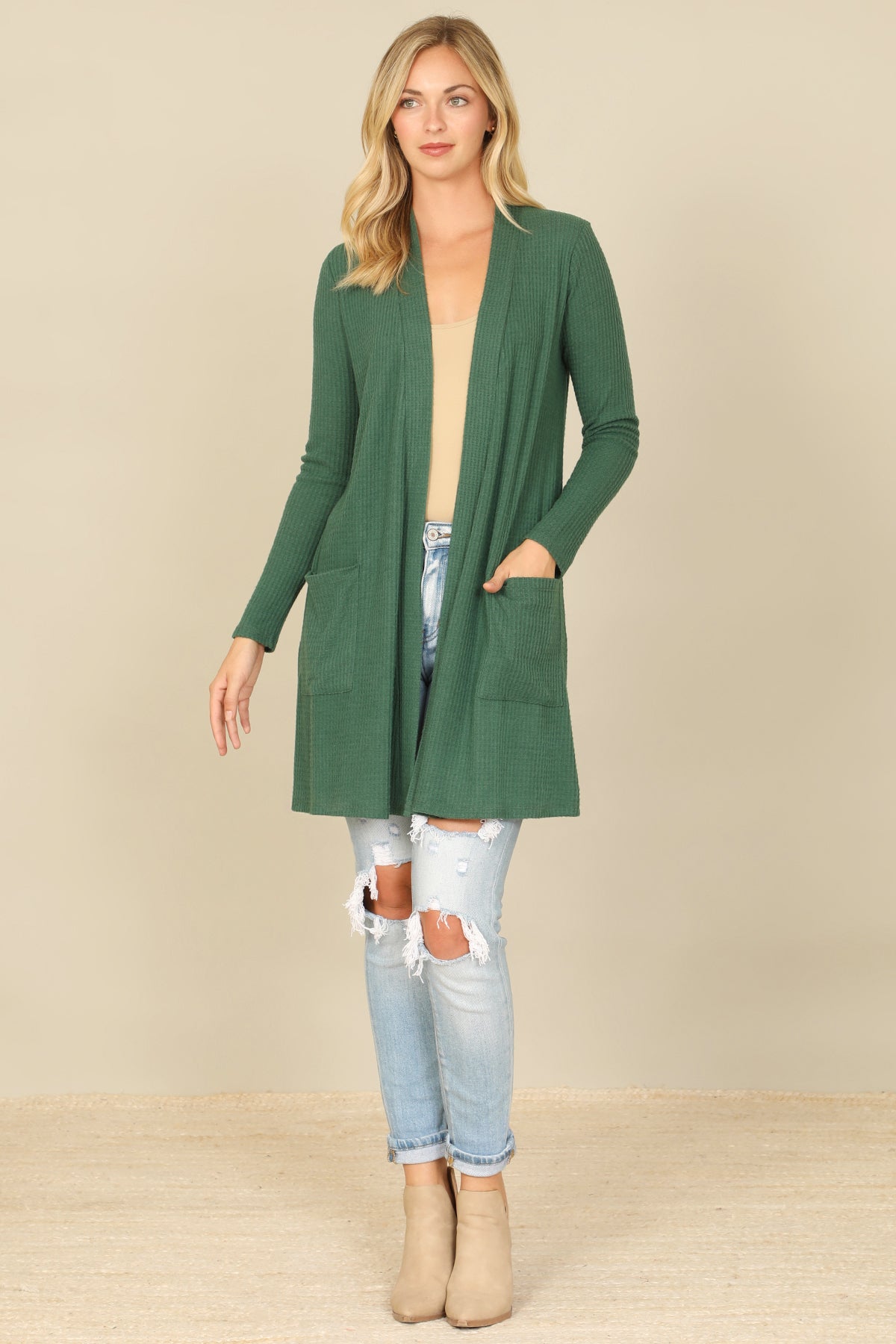 Brushed Waffle Long Sleeve Cardigan