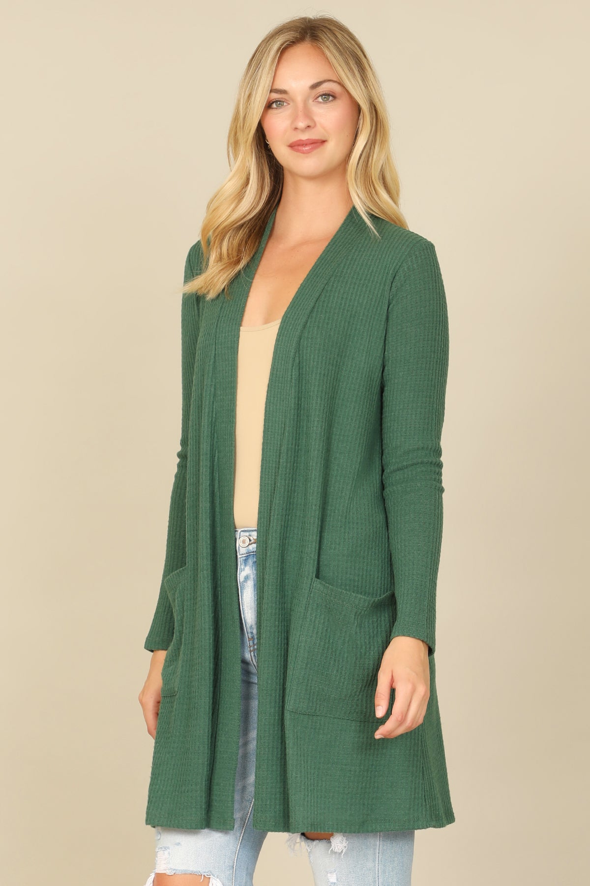 Brushed Waffle Long Sleeve Cardigan