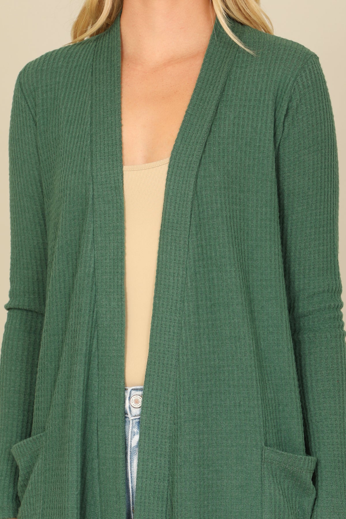Brushed Waffle Long Sleeve Cardigan