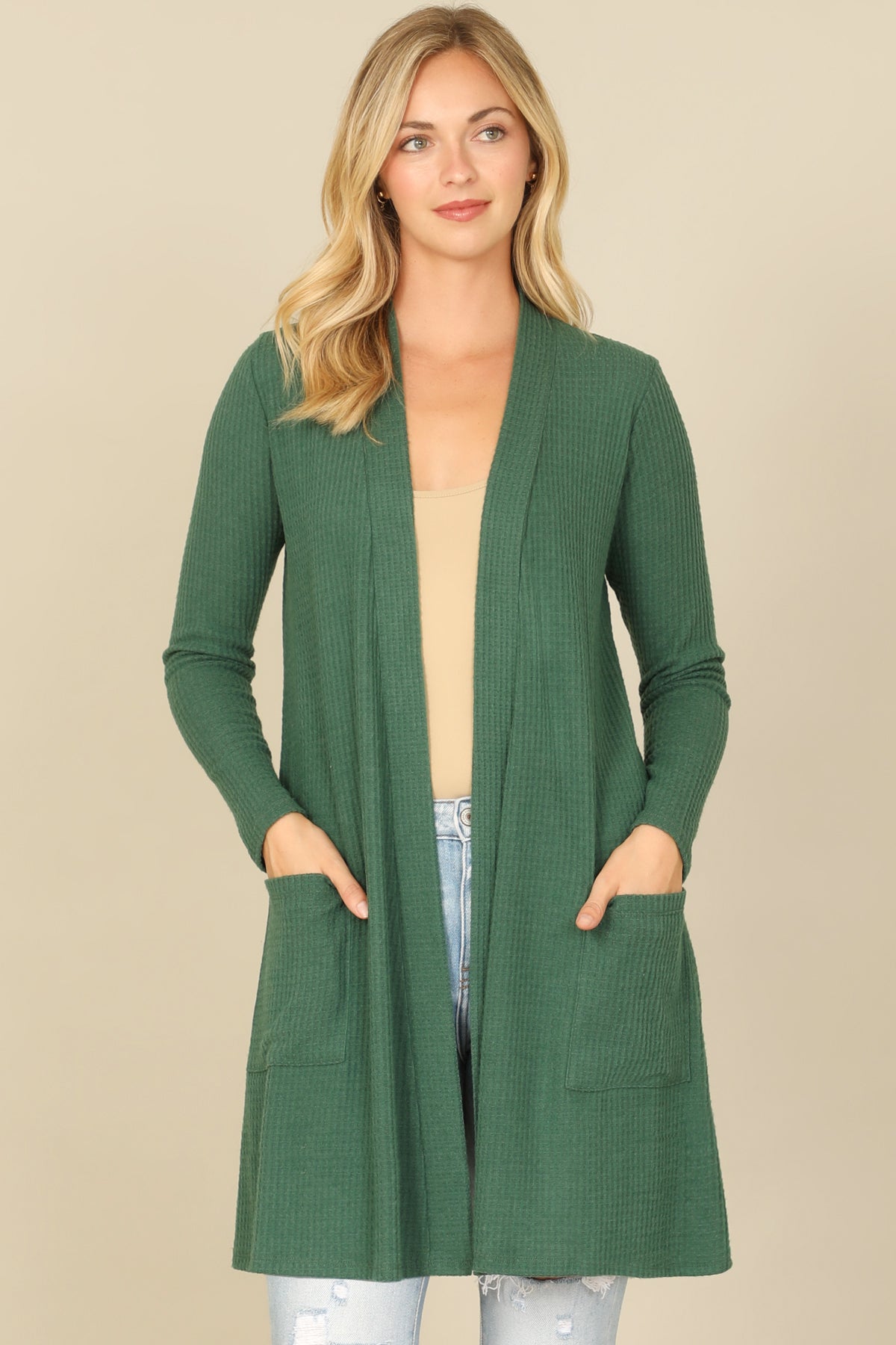 Brushed Waffle Long Sleeve Cardigan