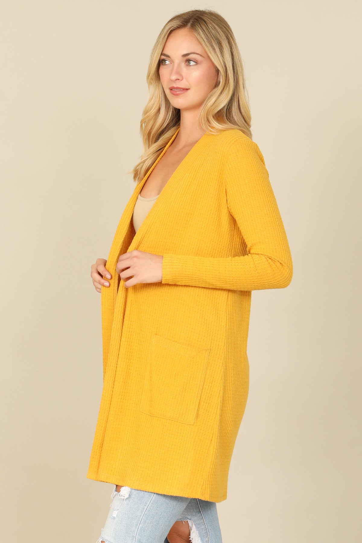 Brushed Waffle Long Sleeve Cardigan