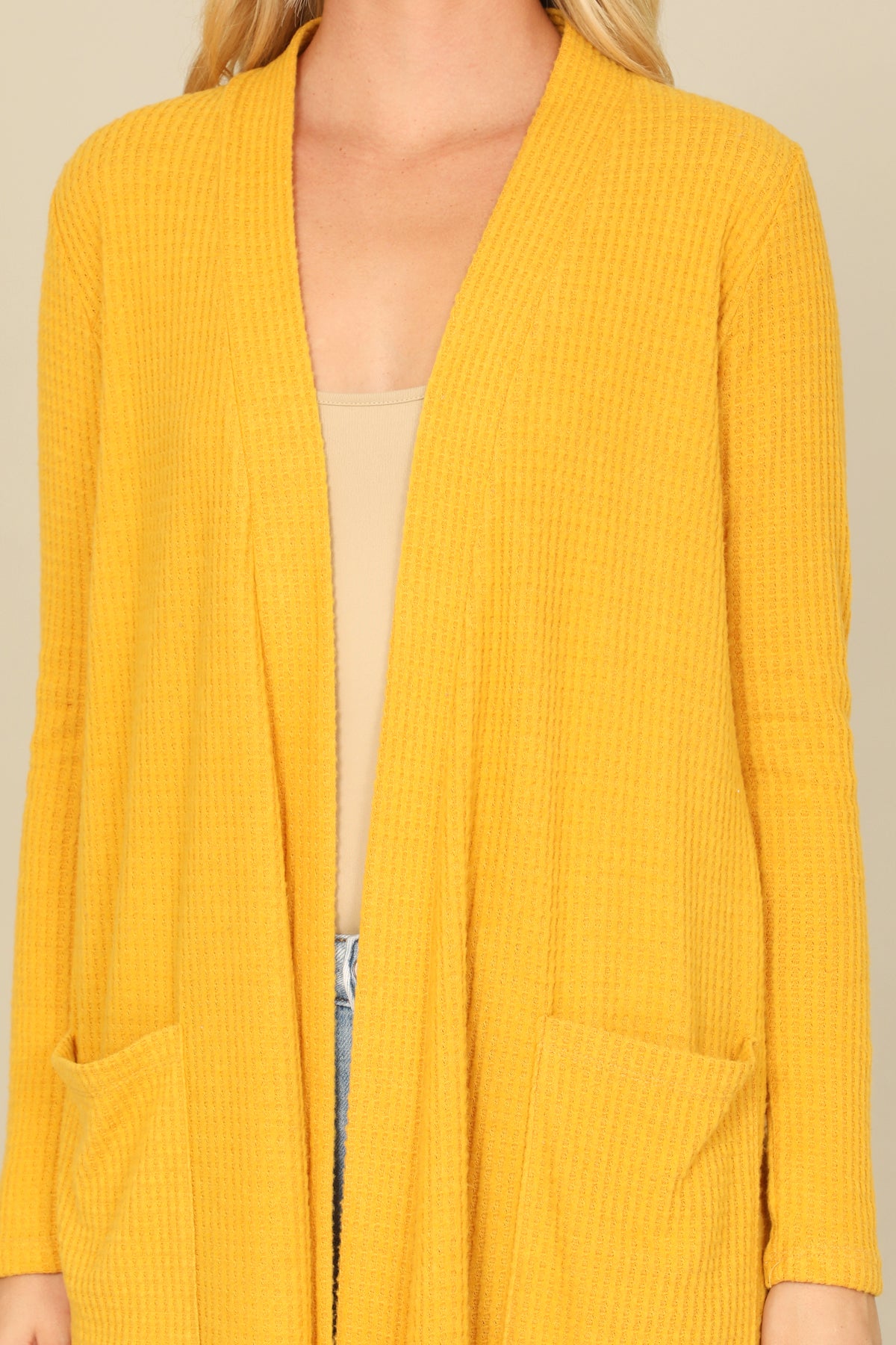 Brushed Waffle Long Sleeve Cardigan