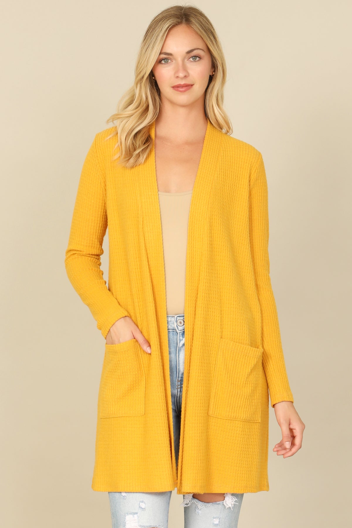Brushed Waffle Long Sleeve Cardigan