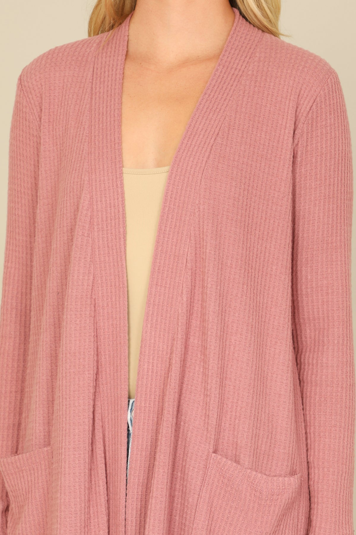 Brushed Waffle Long Sleeve Cardigan