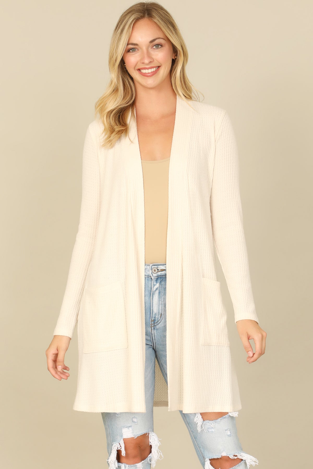 Brushed Waffle Long Sleeve Cardigan